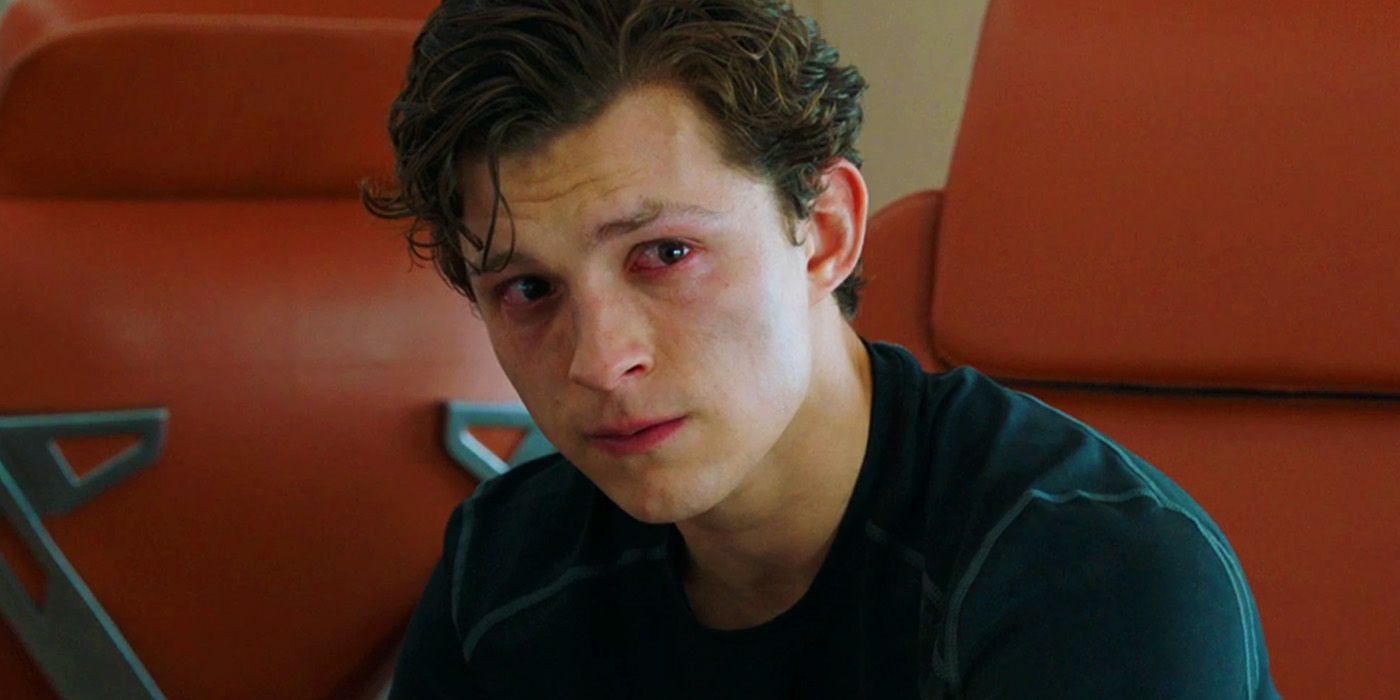 Peter Parker grieving Tony Stark in Spider-Man Far From Home