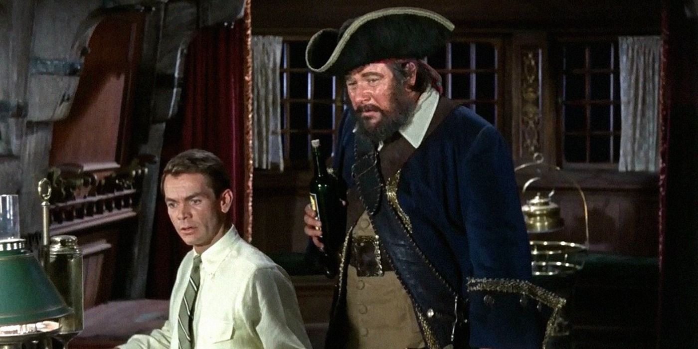 Peter Ustinov and Dean Jones sitting inside the Captain's Quarters in Blackbeard's Ghost (1968)