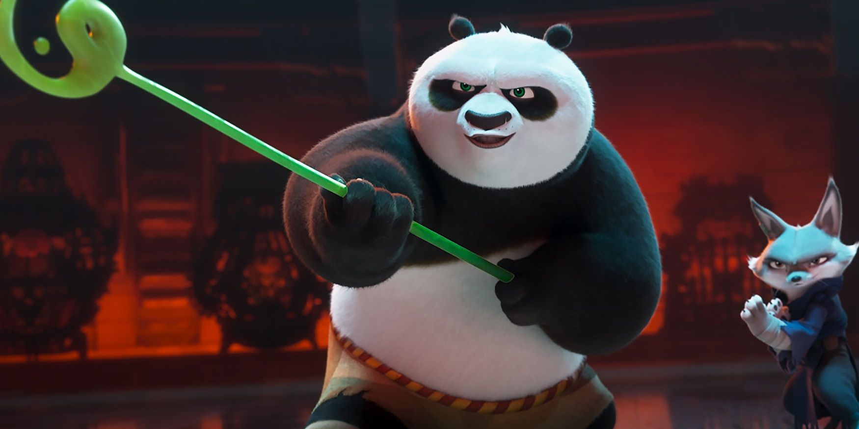 Po and Zhen in a temple in Kung Fu Panda 4