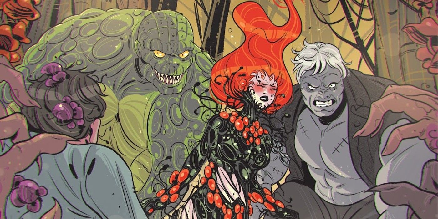 Painel de quadrinhos: Poison Ivy Solomon Grundy e Killer Croc lutam contra zumbis