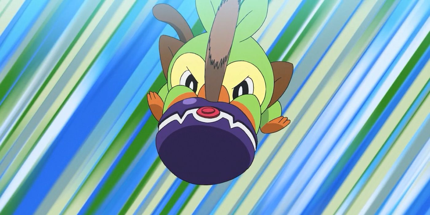 Pokemon: Grookey destroys its Poke Ball.