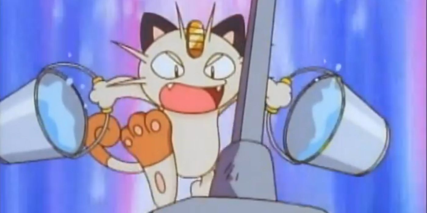 Pokemon: Meowth uses buckets of water on Onix.