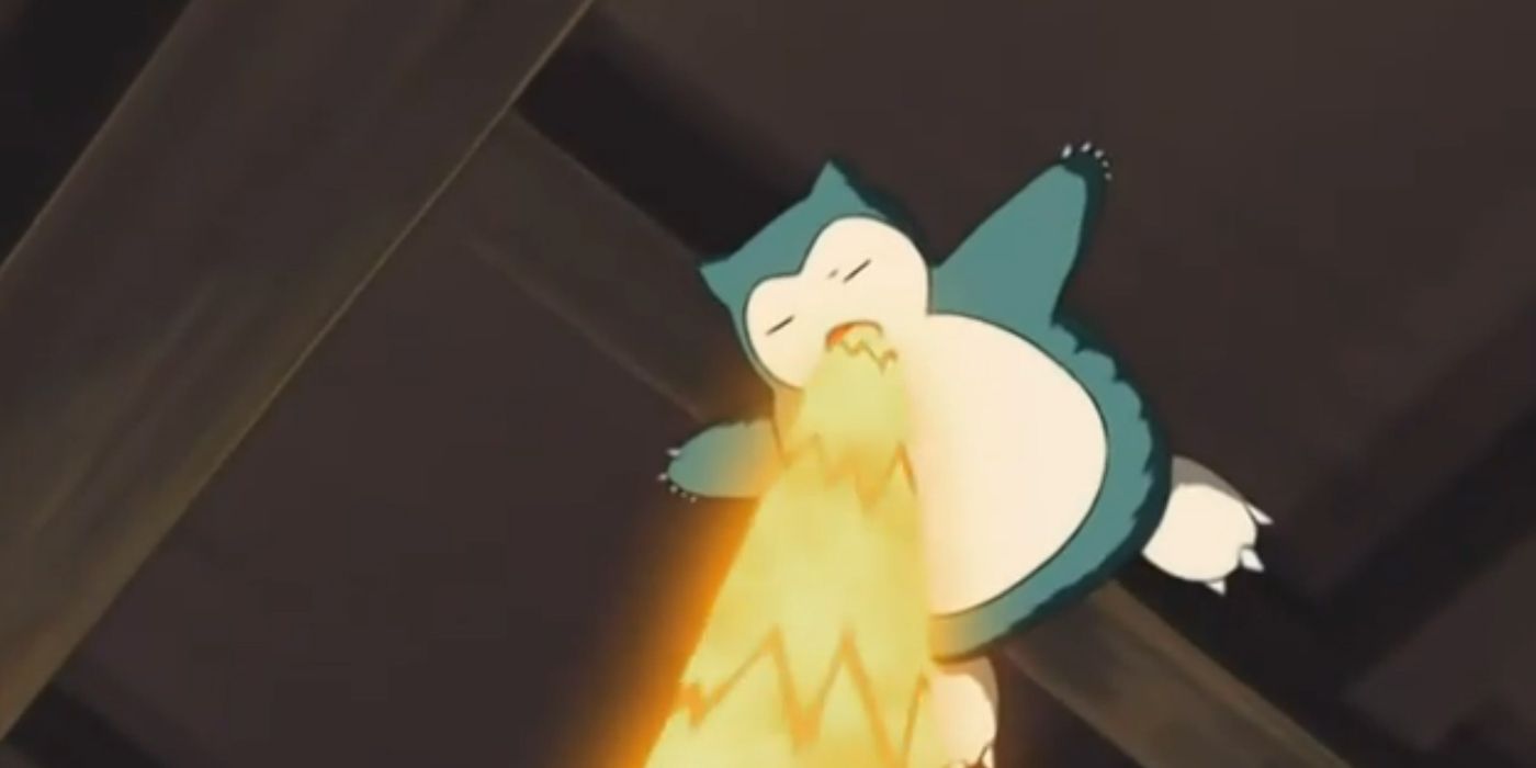 Pokemon: Snorlax launches itself in the air with Hyper Beam.