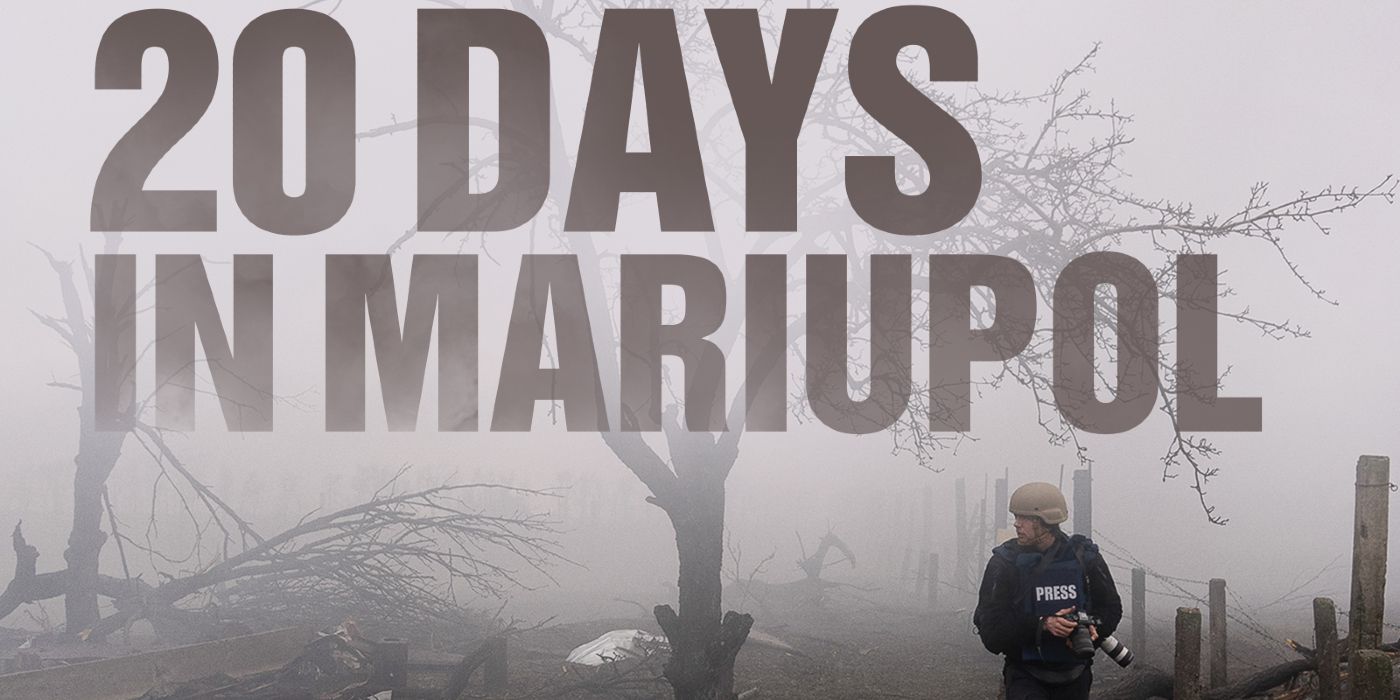 Press photographer stands amid wreckage in 20 Days in Mariupol poster
