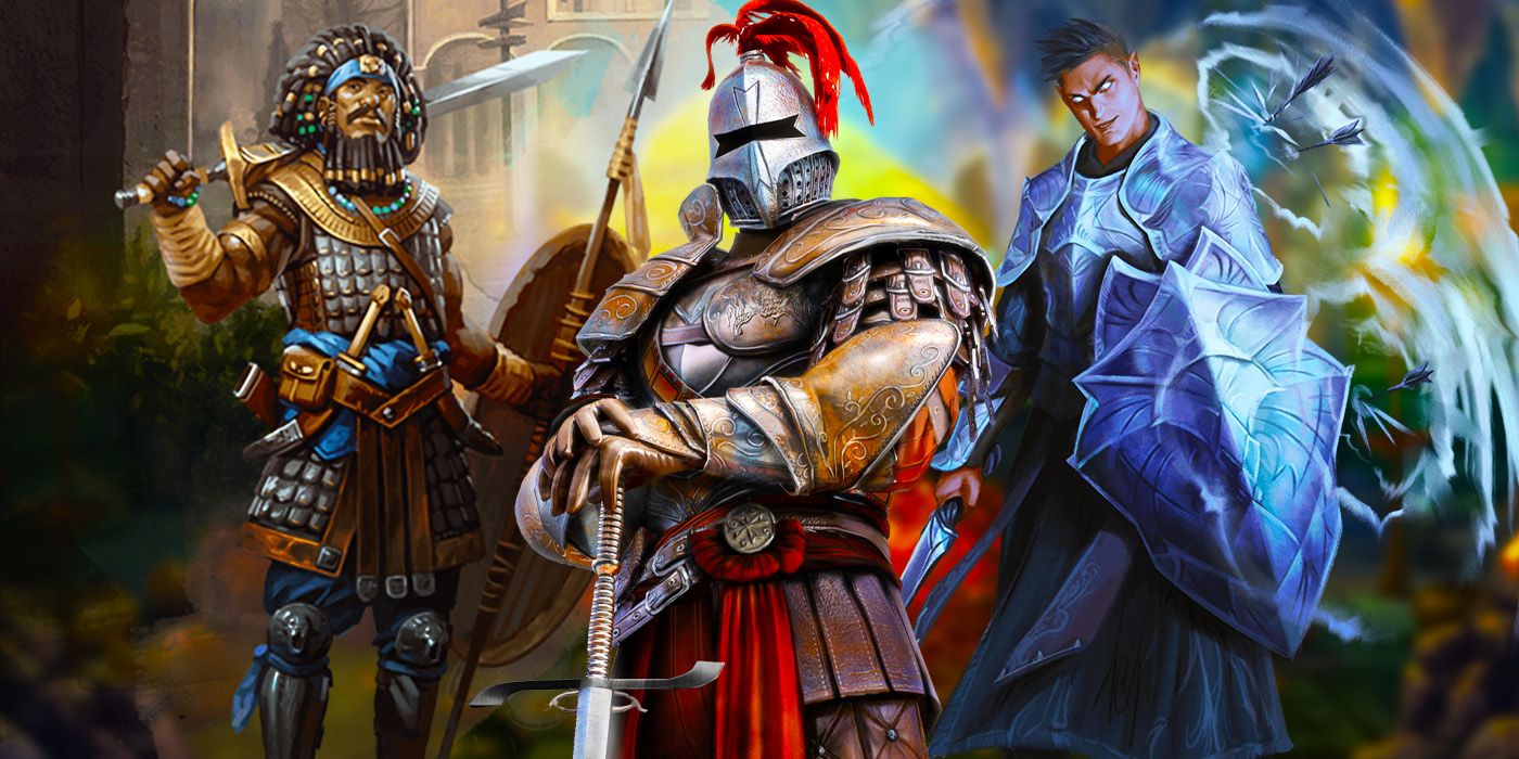 Artwork of a Psi Warrior, Eldritch Knight, and Battle Master from D&D.