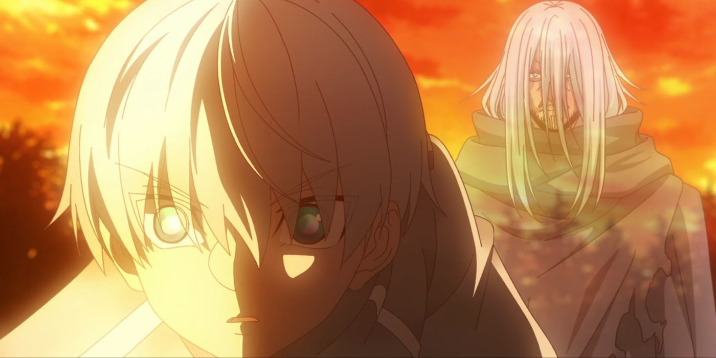 Ragna meets his future self at dusk in Ragna Crimson.