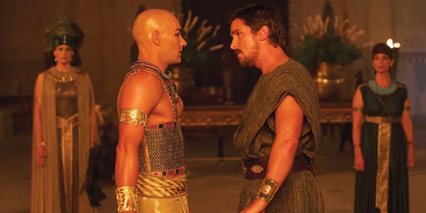 Ramses II (Joel Edgerton) and Moses (Christian Bale) staring each other down in Exodus Gods and Kings