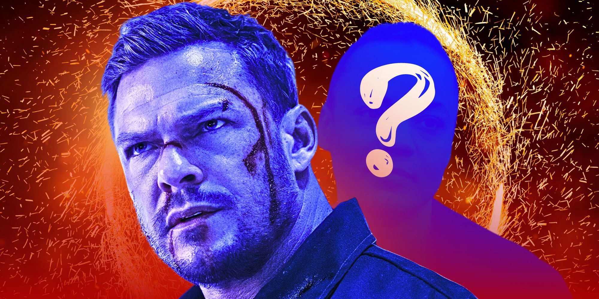 A custom image of Alan Ritchson’s Reacher and what appears to be the silhouette of Maria Sten’s Neagley