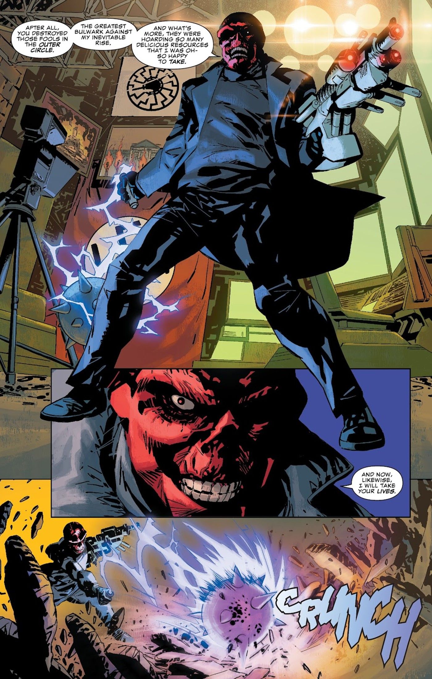 Red Skull fires at Bucky Barnes and the Thunderbolts-1