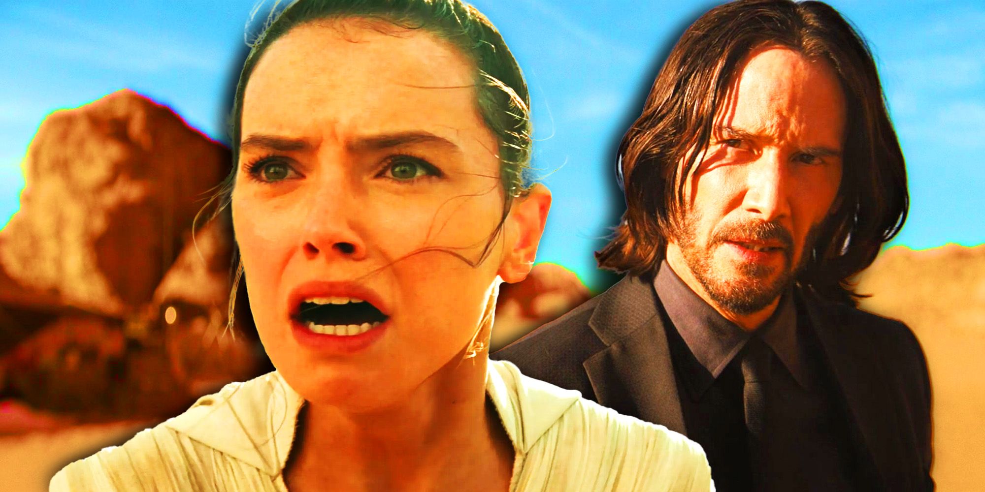 Rey from Rise of Skywalker and John Wick from John Wick 4