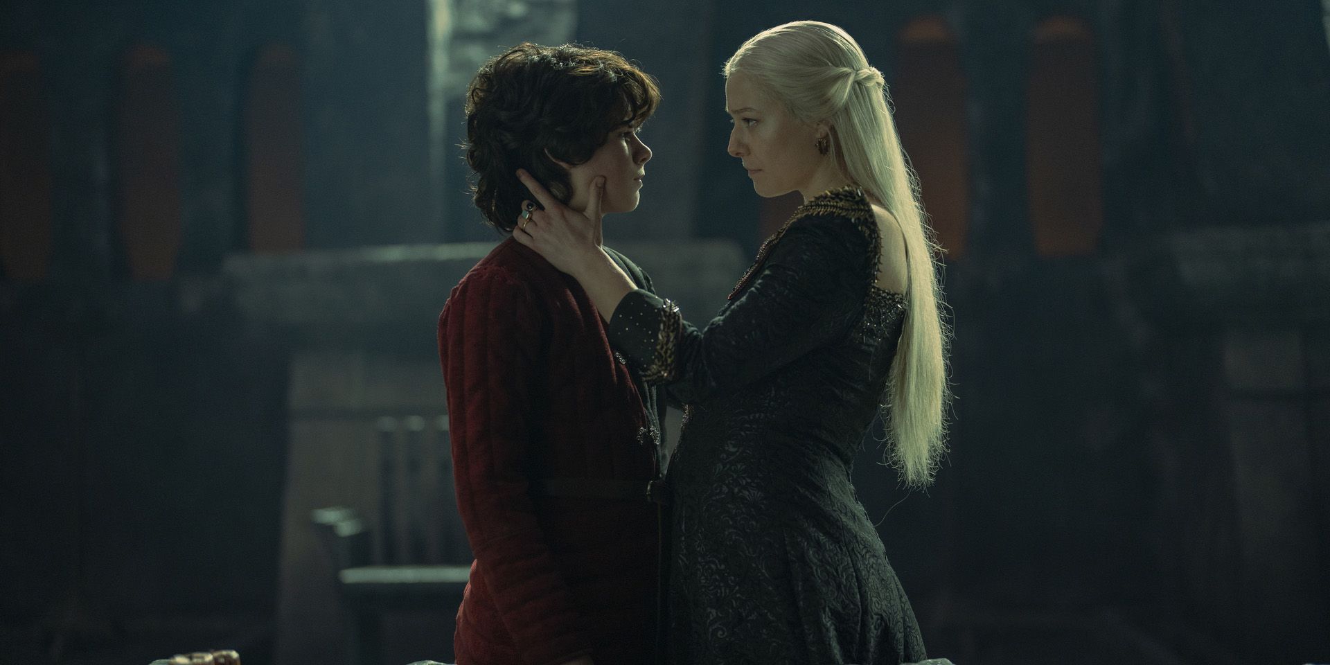 Rhaenyra Targaryen and her son Lucerys in House of the Dragon season 1