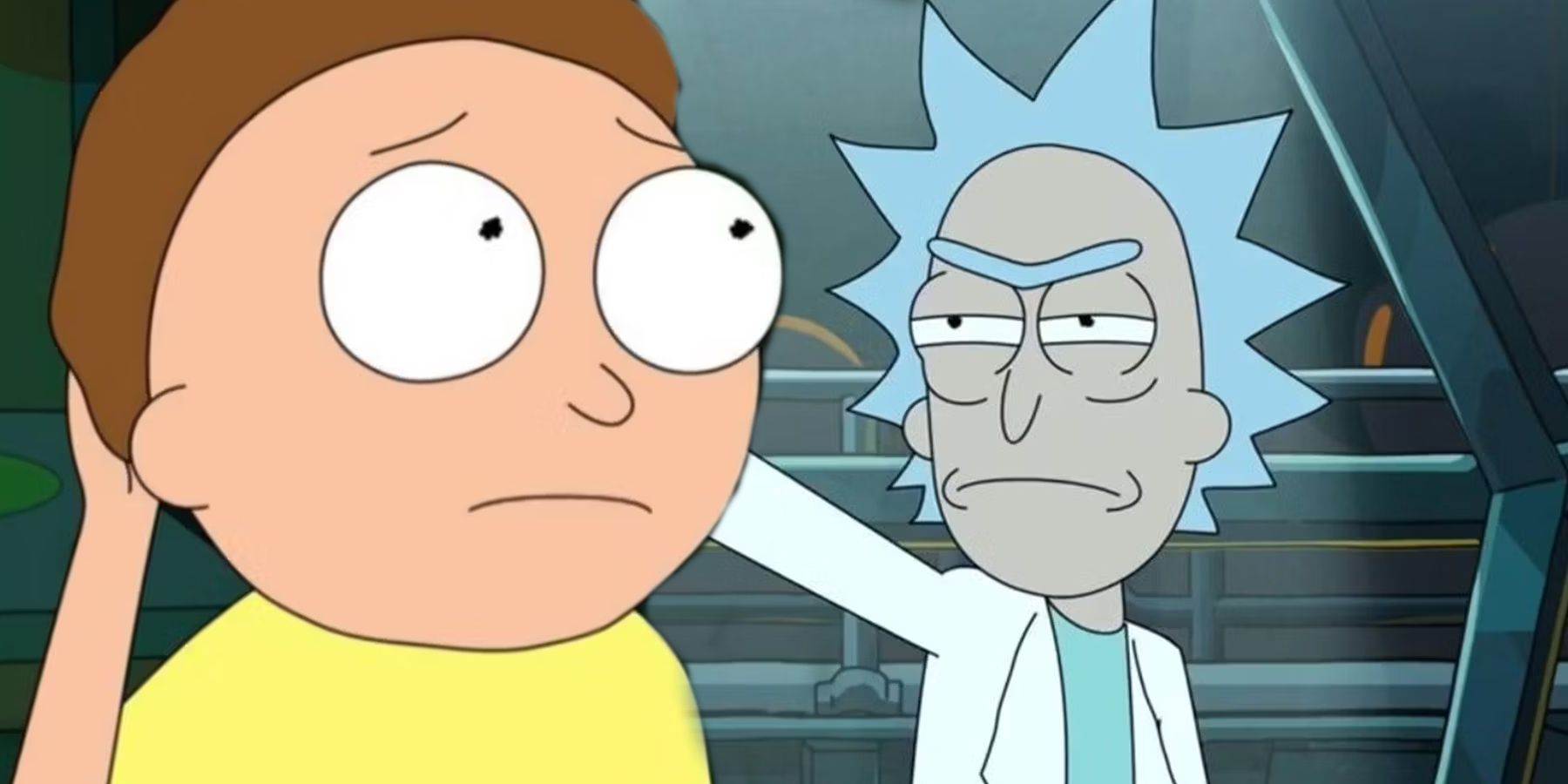 Morty looking nervous and Rick looking determined in Rick and Morty.