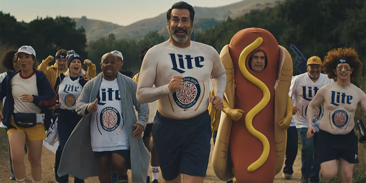 Rob Riggle and the various Miller Lite runners in Miller Lite Super Bowl ad