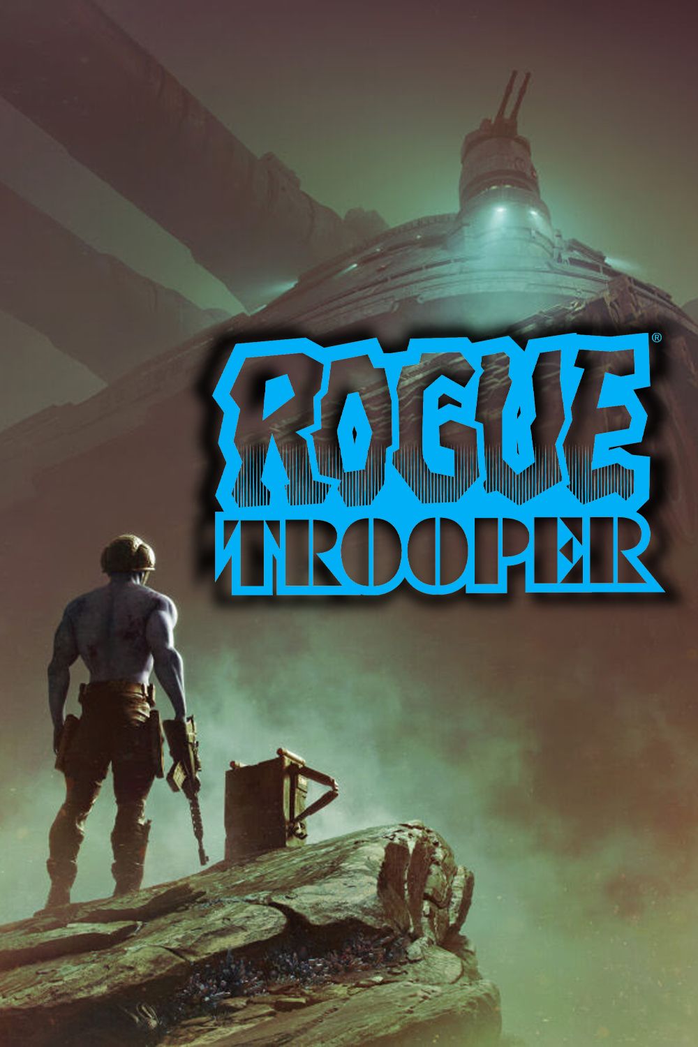 Rogue Trooper Movie Poster Showing a man with a rifle standing atop a mountain