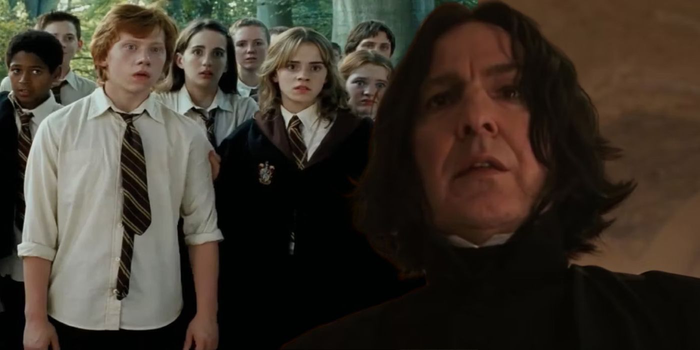 Ron, Hermoine and Snape in Harry Potter.