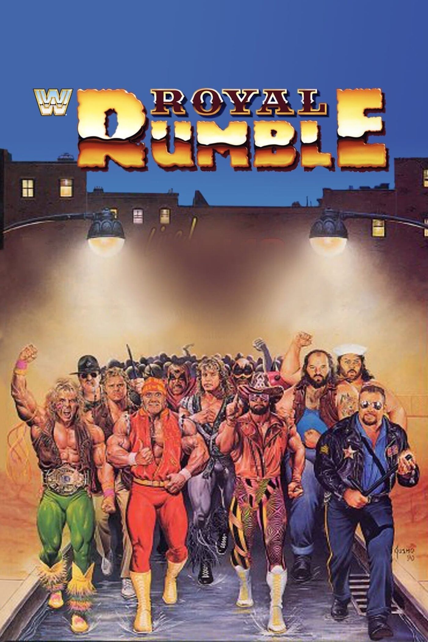 Poster for the 1991 Royal Rumble, featuring 30 WWE superstars marching to the ring