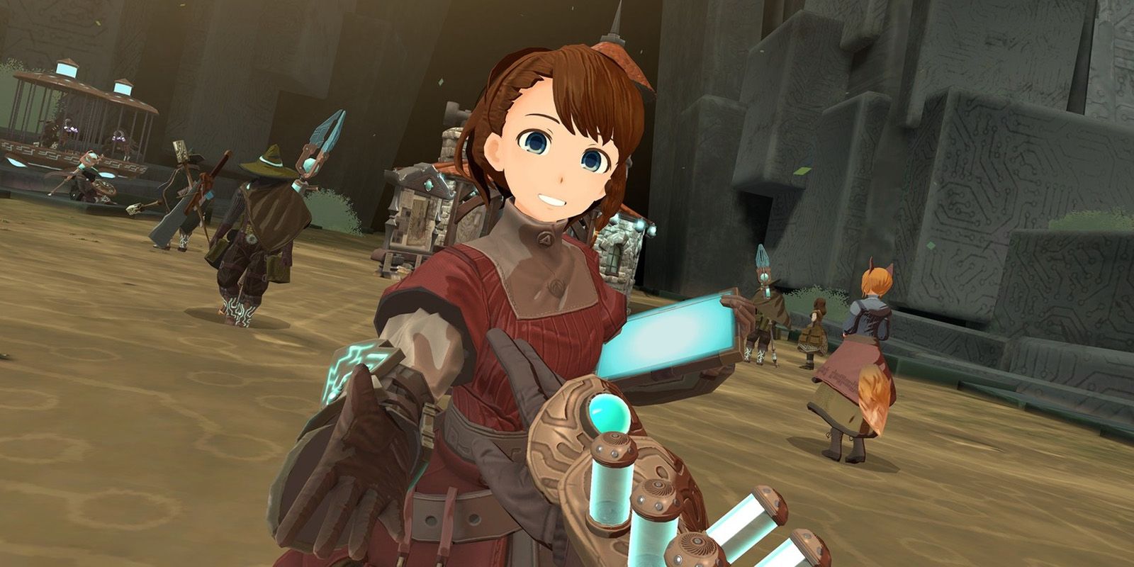 A female anime character reaching out a hand towards the player's perspective in VR game RUINSMAGUS.