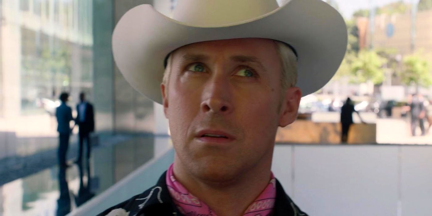 Ryan Gosling como Ken parece confuso com um chapéu de cowboy na Barbie