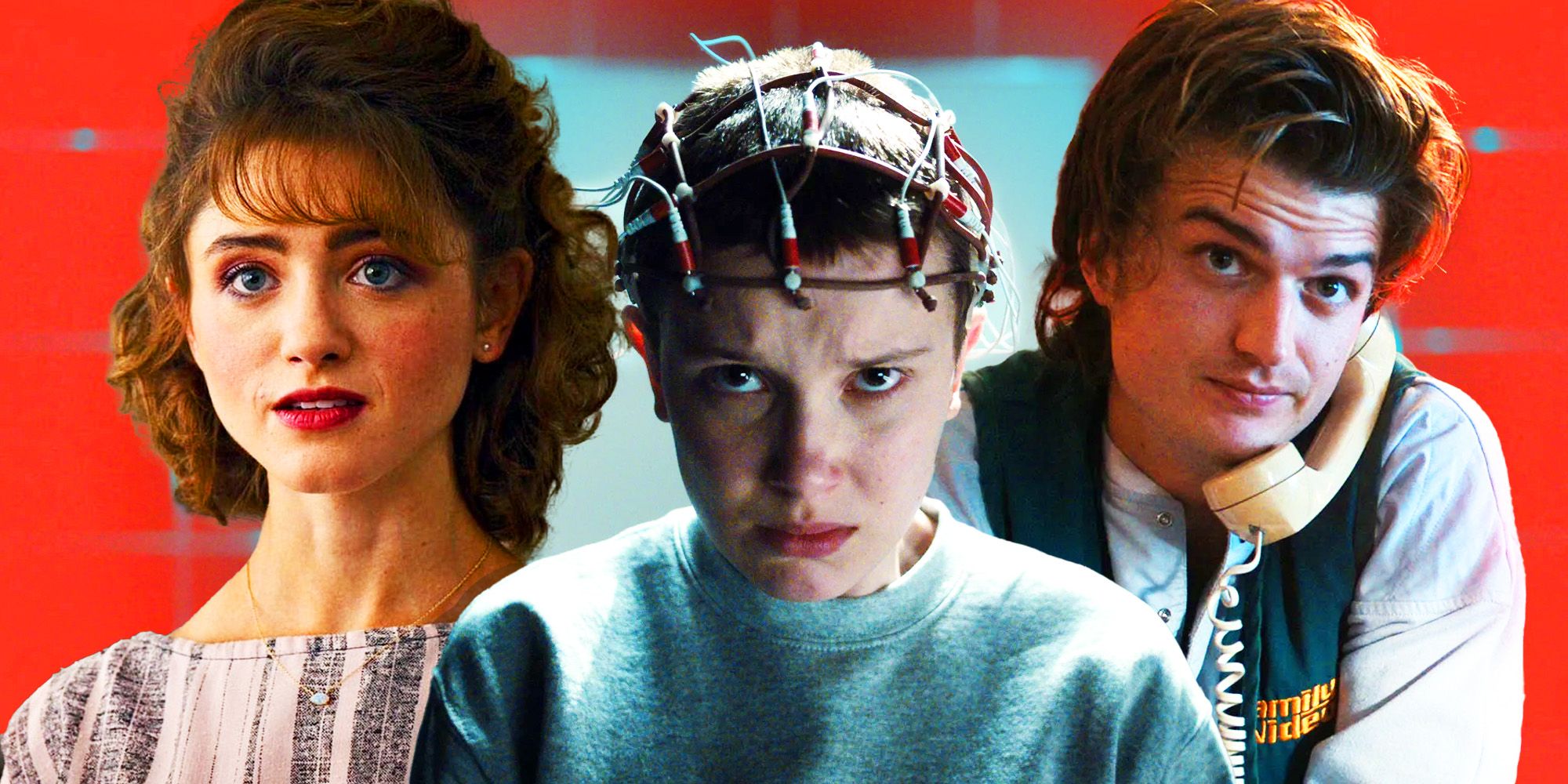 Scared Eleven, Nancy, and Steve from Stranger Things