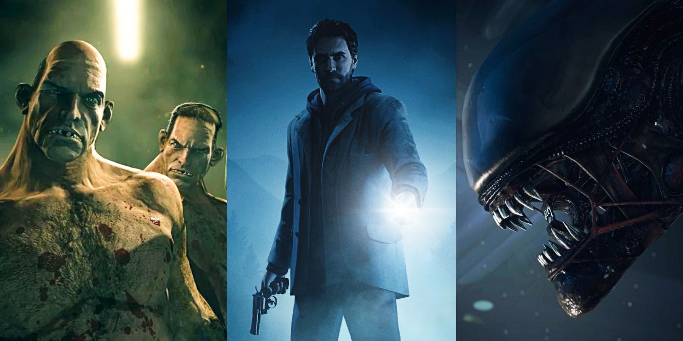 The Twins from Outlast on the right, Alan Wake in the middle, and the Alien from Alien: Isolation on the right.