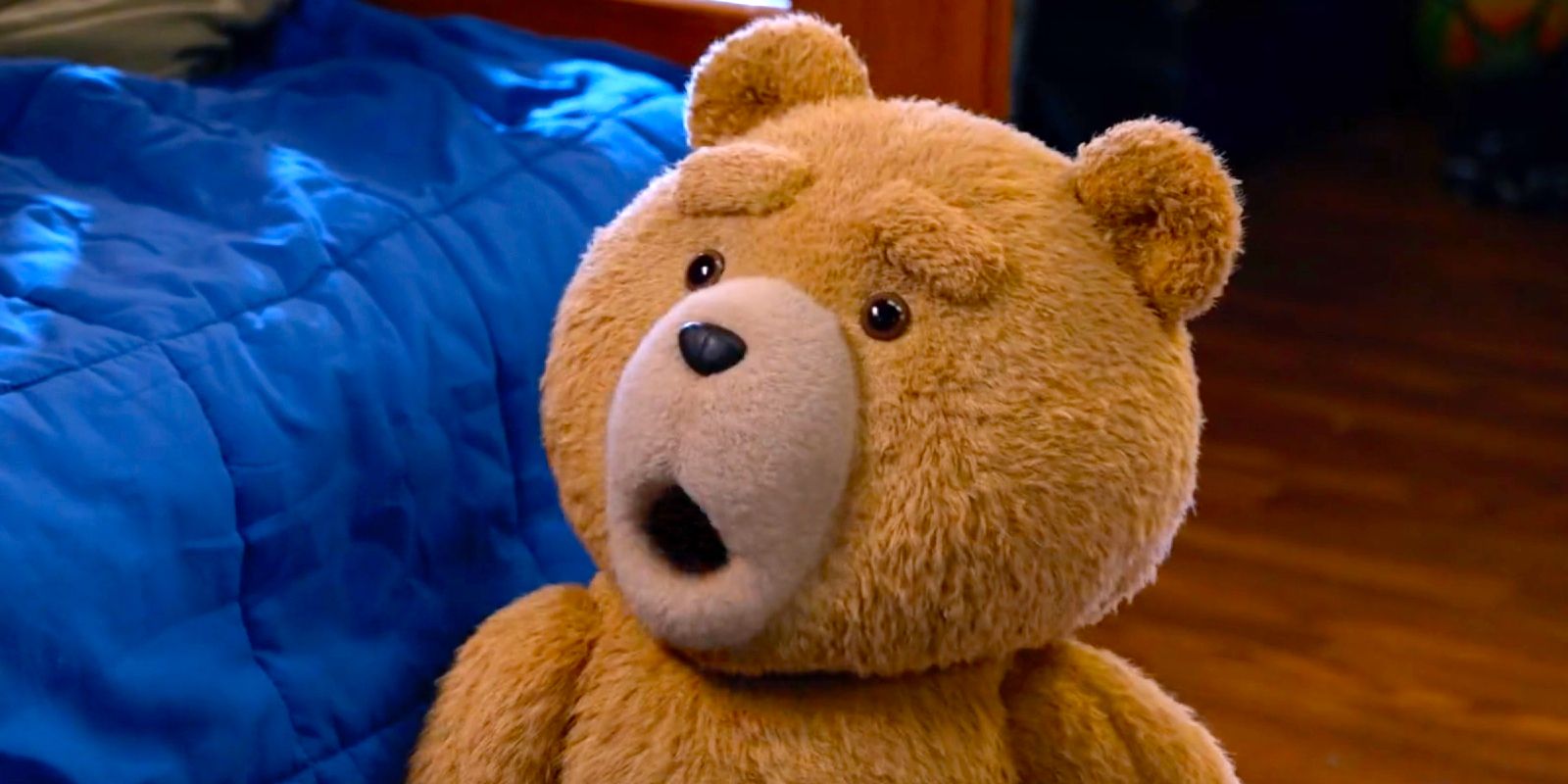 Ted with his mouth open in Ted season 1 episode 2