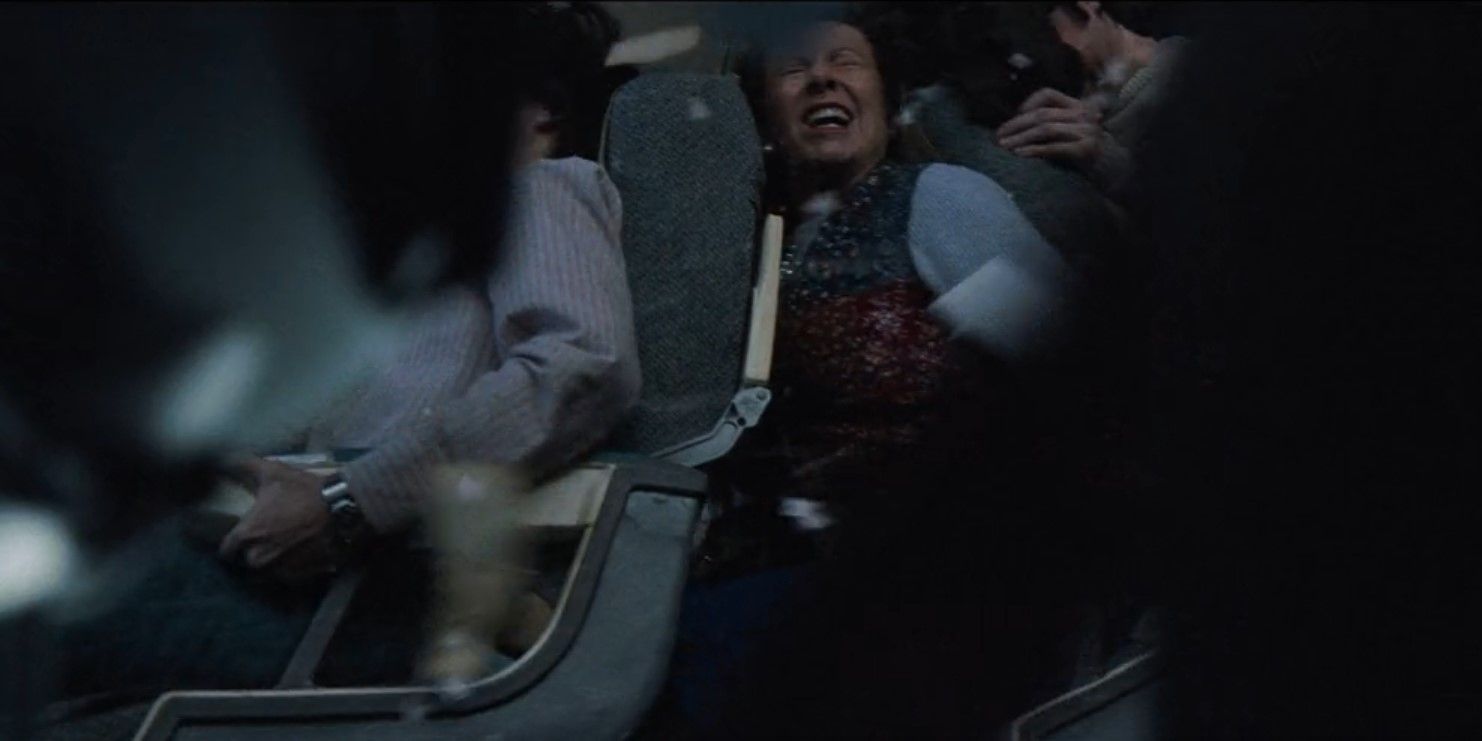 Characters being crushed in their seats in Society of the Snow.