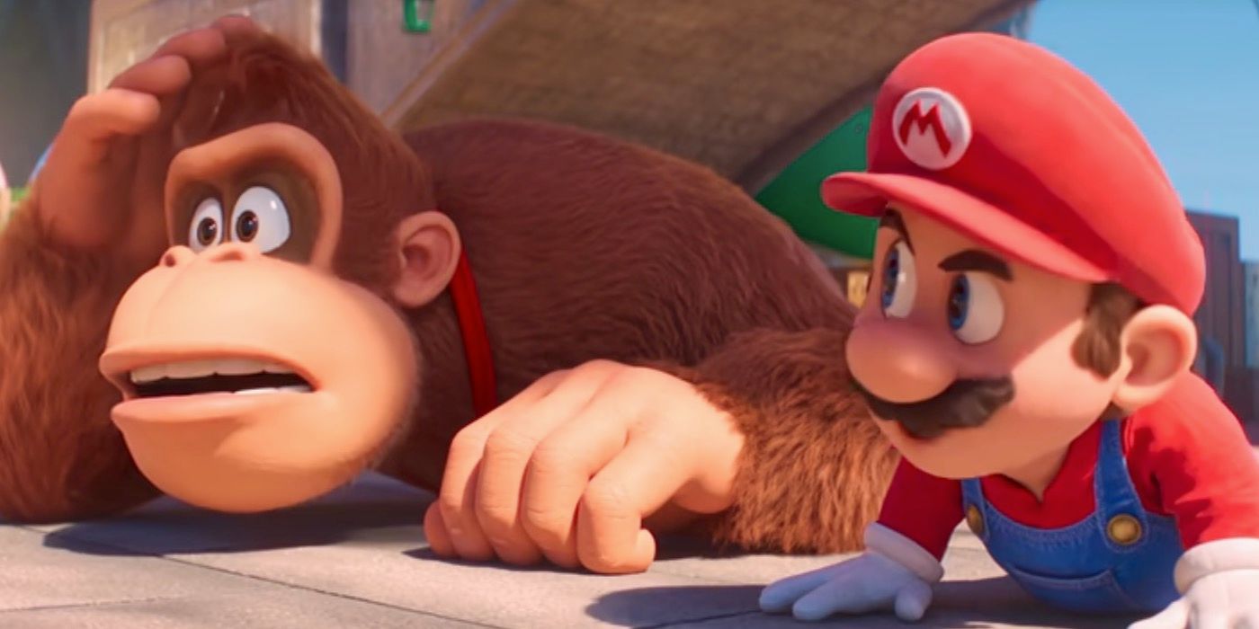 Mario and Donkey Kong laying on the ground in The Super Mario Bros. Movie.