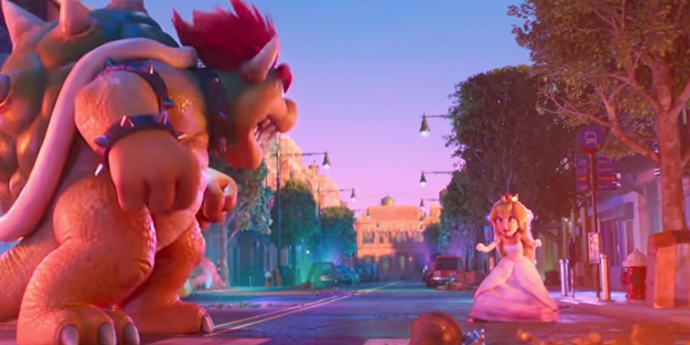 Peaches stands off against Bowser in The Super Mario Bros Movie.