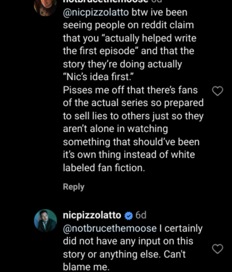 Nic Pizzolatto replying to a fan on Instagram about True Detective: Night Country