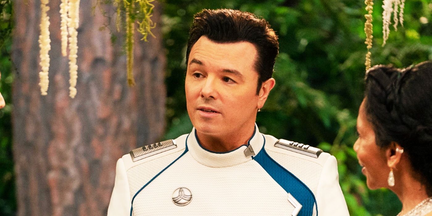 Seth MacFarlane officiating a wedding as Ed Mercer in The Orville