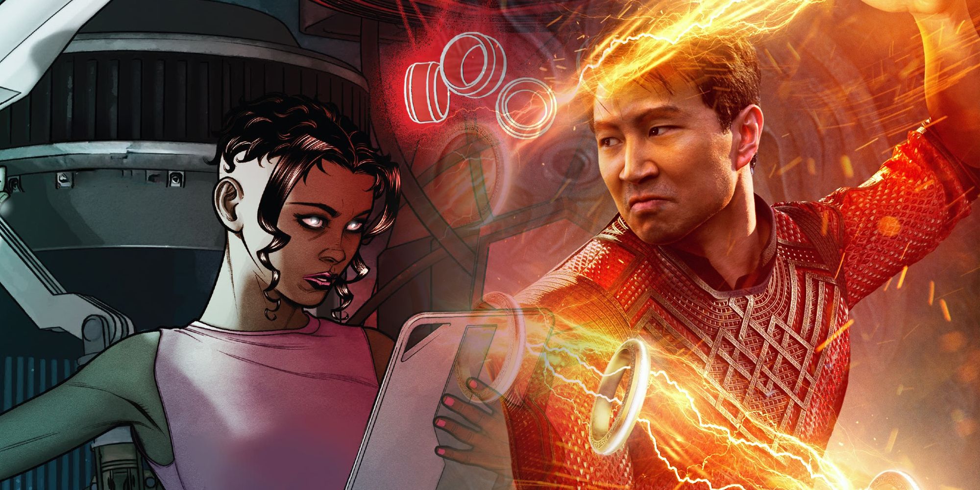 Featured Image:  Ironheart from Marvel Comics (left) and MCU Shang-Chi Simu Liu (right) with the Ten Rings