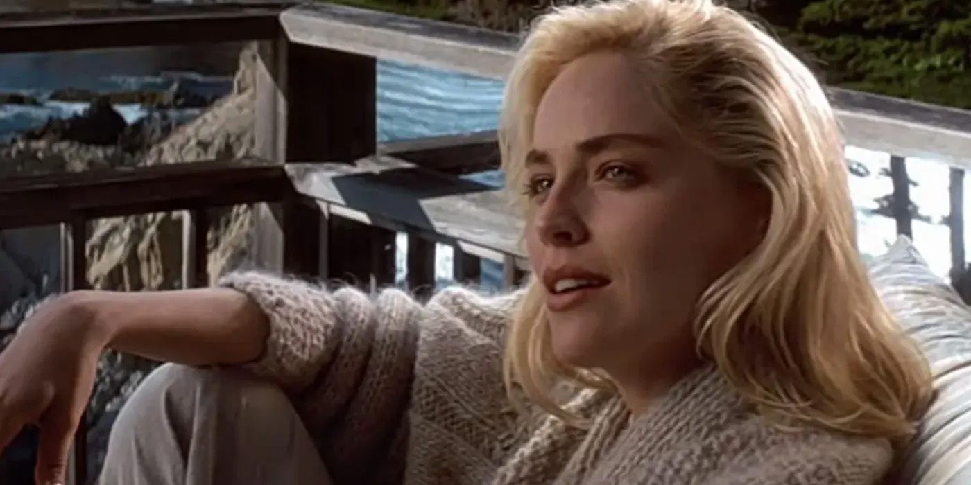 Sharon Stone sitting outside in Basic Instinct