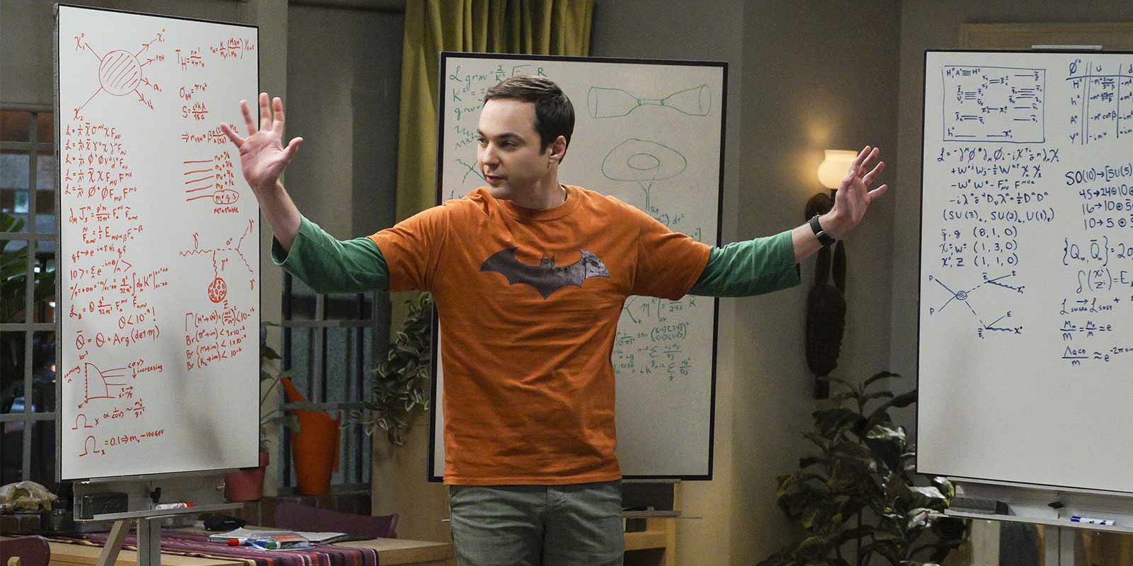 Sheldon with white boards in the Big Bang Theory