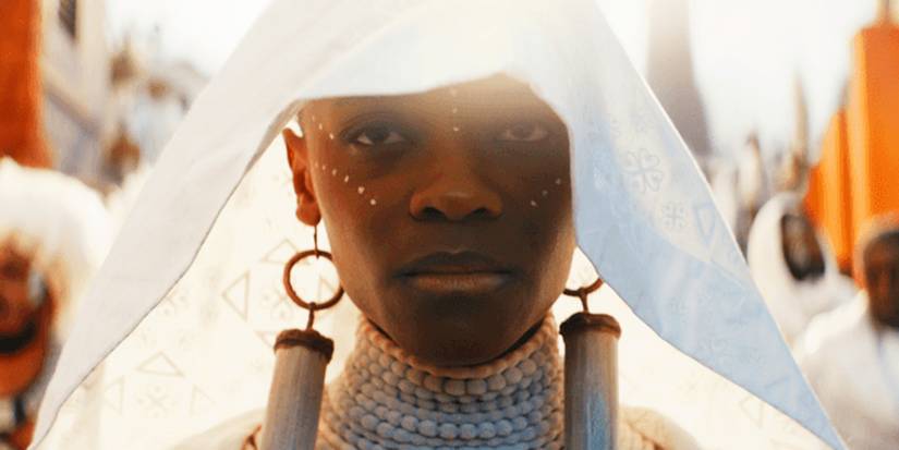 Shuri in her funeral garments in Black Panther Wakanda Forever