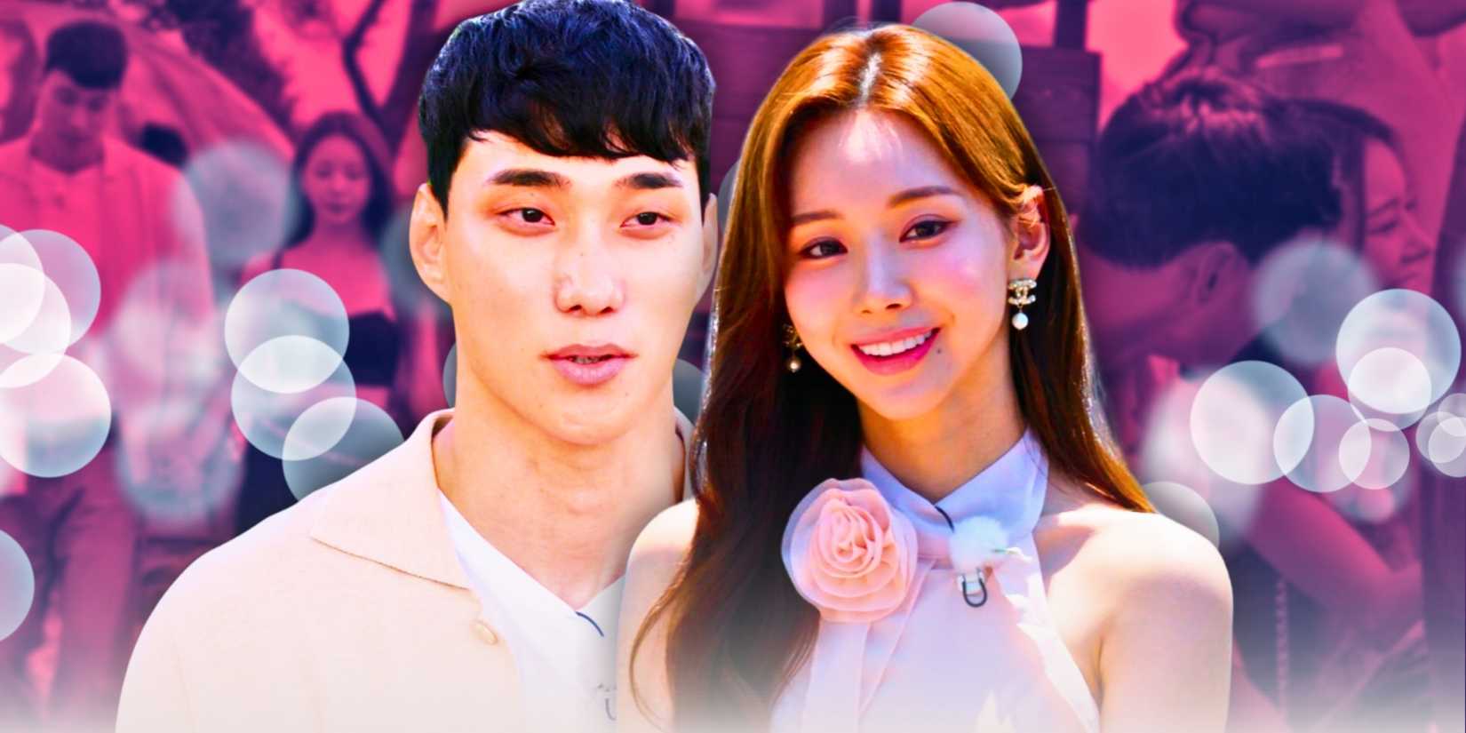  Single's Inferno Season 3 Min-kyu and Gyu-ri in three separate images side by side