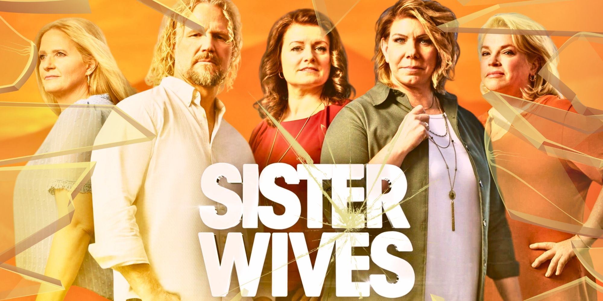 Sister Wives stars Kody, Meri, Robyn, Janelle, and Christine for promo shot with logo
