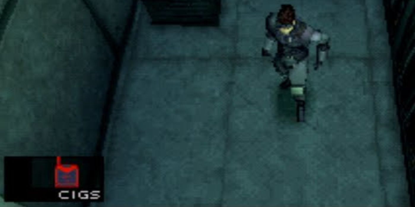 Solid Snake holds a cigarette with his mouth in Metal Gear Solid.