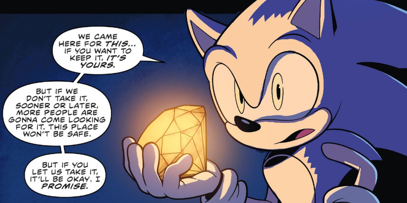 Sonic asks giant salamander for Chaos Emerald