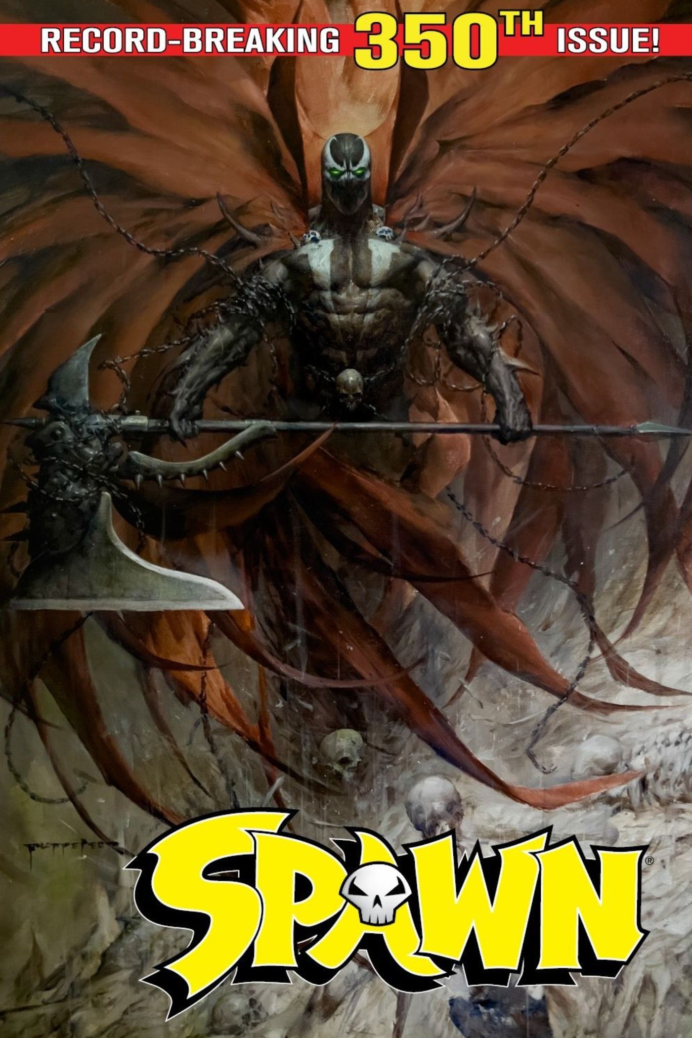 Spawn #350 cover art by artist Puppeteer Lee.