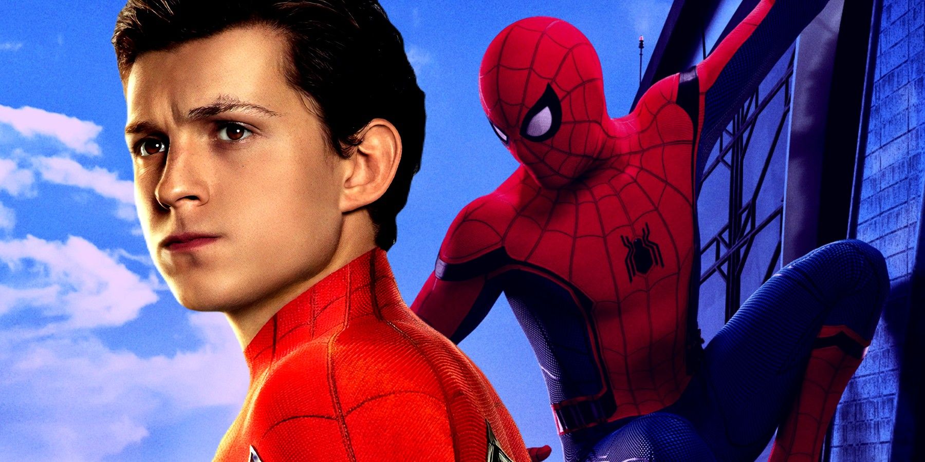 Spider-Man 4 even better than Homecoming, blended image with Tom Holland's Spider-Man clinging to a building