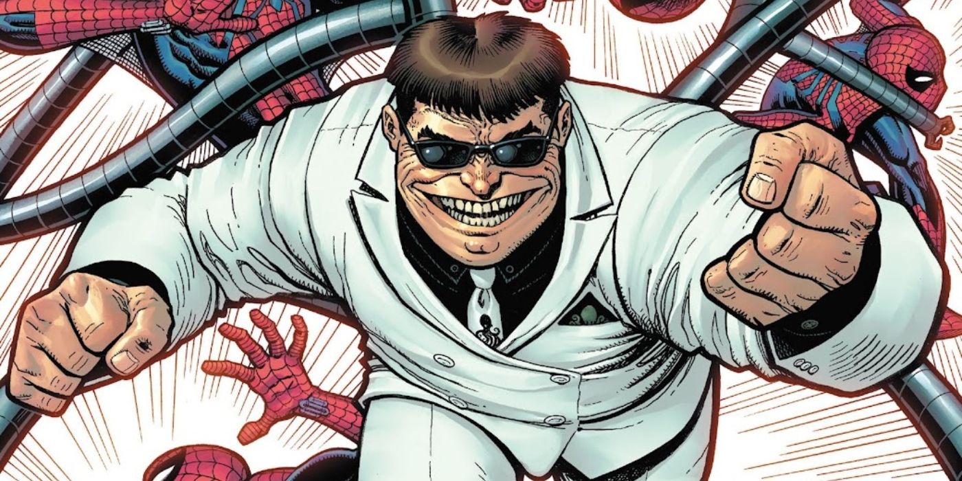 O Homem-Aranha pulando em torno de Doc Ock.