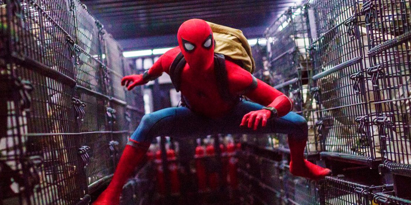 Spider-Man wearing a backpack in Spider-Man Homecoming