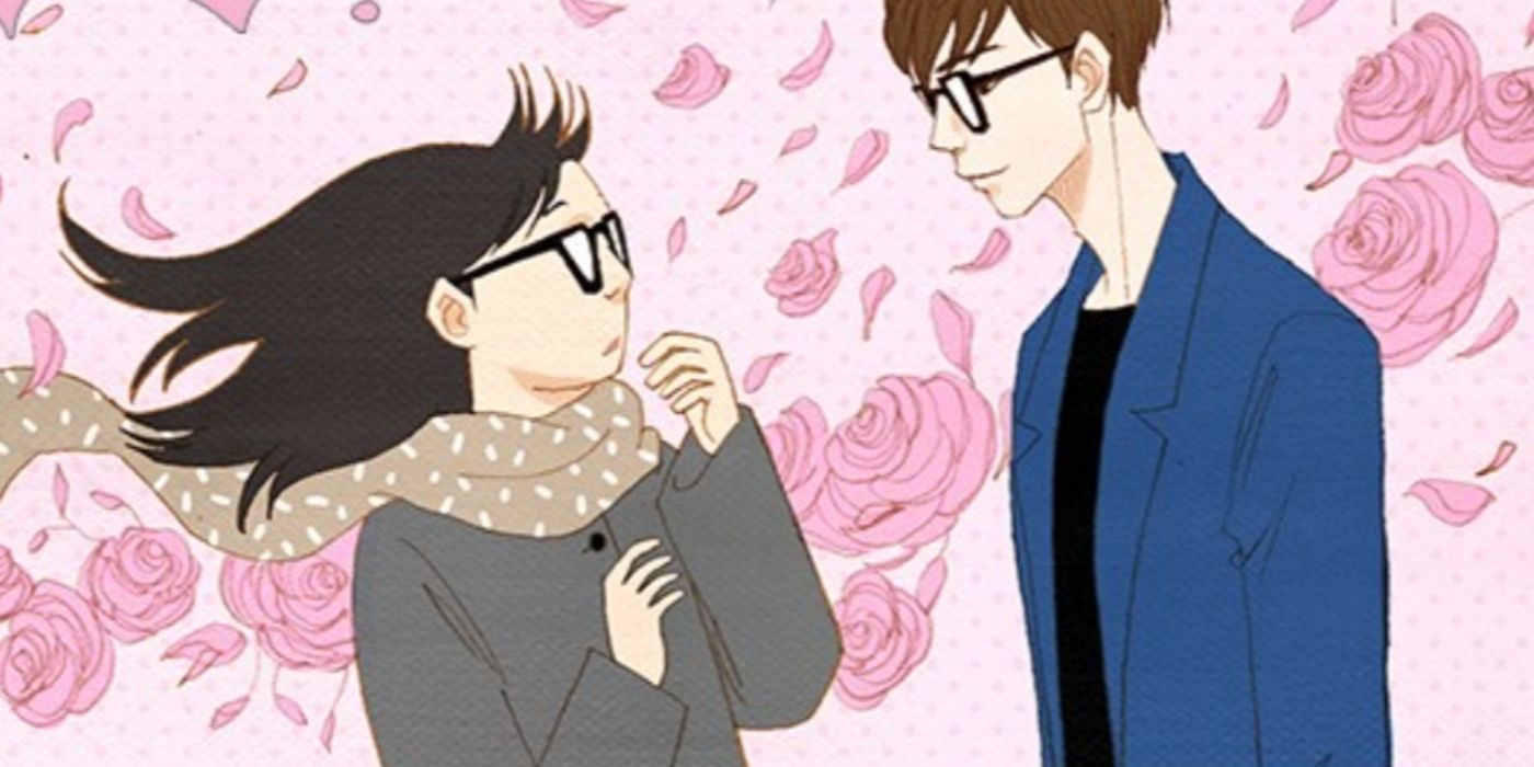 Spirit Fingers manhwa Wooyeon Song encantada por Sunho Goo, com rosas ao fundo