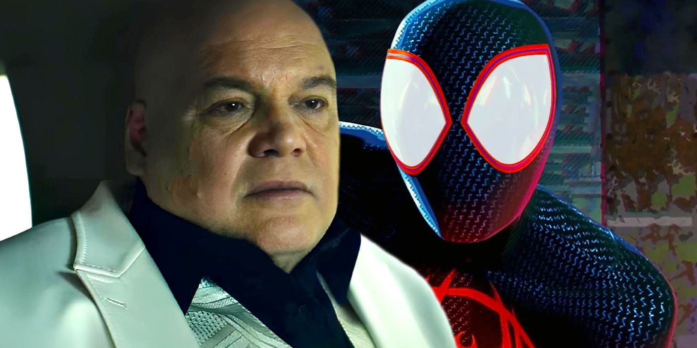 Split image of Kingpin from Echo and Spider-Man in Miles Morales' Spider-Man Across The Spider-Verse