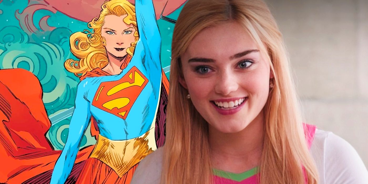 Una imagen dividida de Supergirl de los cómics y una sonriente Meg Donnelly en Zombies