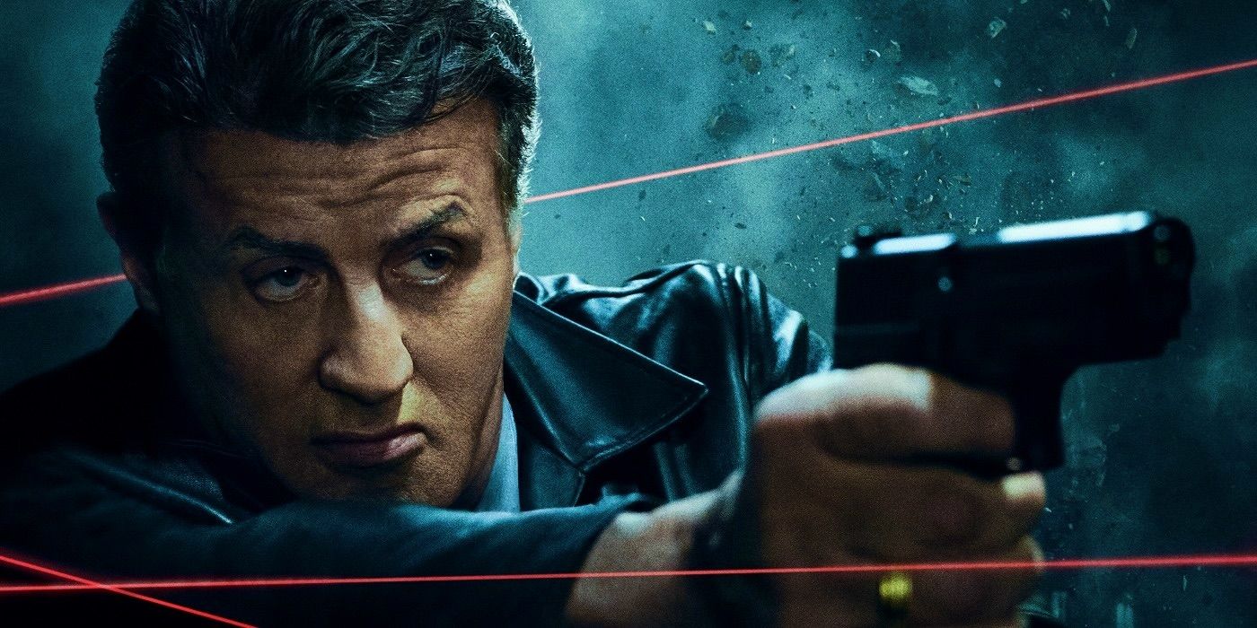 Stallone pointing a gun in a promotional image for Escape Plan 2_ Hades
