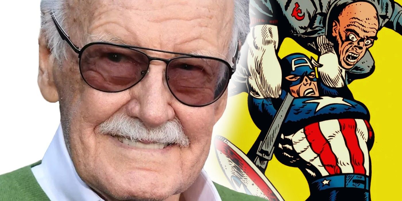 stan lee with captain america commie smasher behind him
