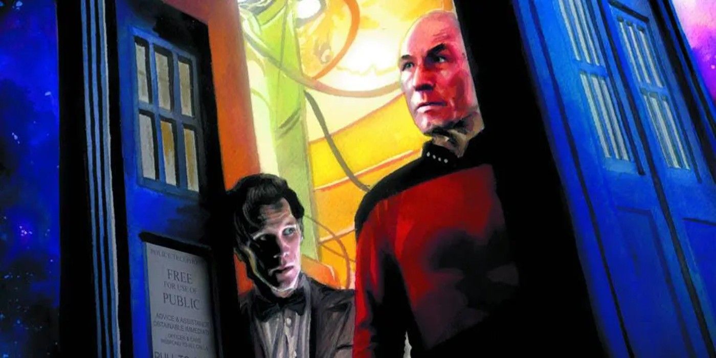 Image of Captain Picard and the 11th Doctor in the Tardis