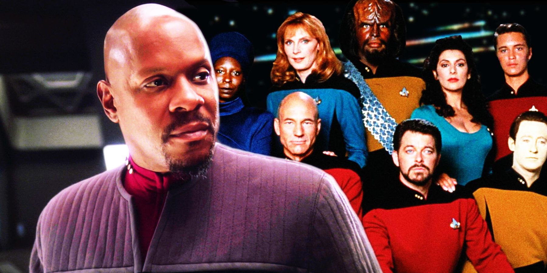 Sisko and the cast of Star Trek: TNG
