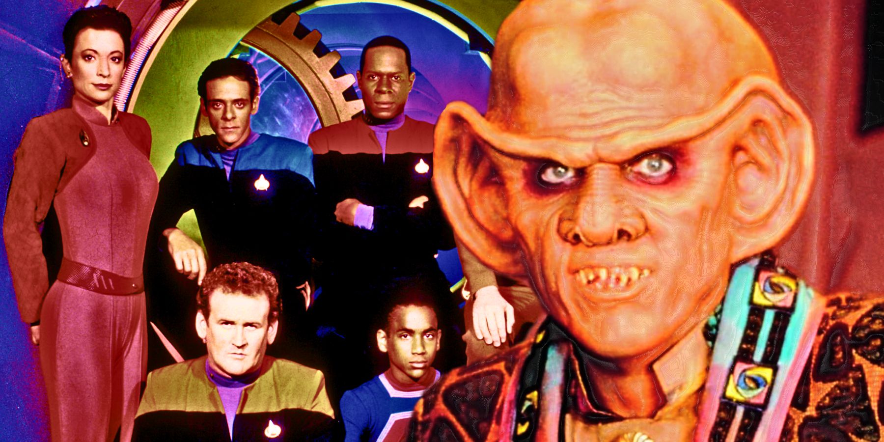 The cast of DS9 season 1 and Armin Shimerman as Quark